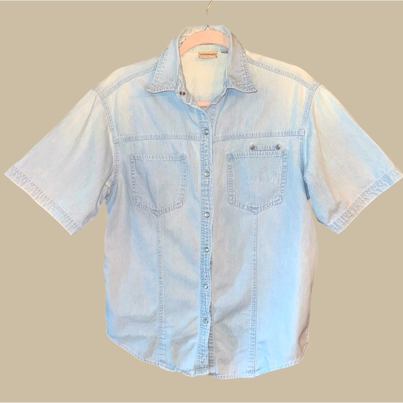 Women’s Crossroads Light‎ Blue Denim Short Sleeve Shirt Button Down Shirt size M - Picture 1 of 9